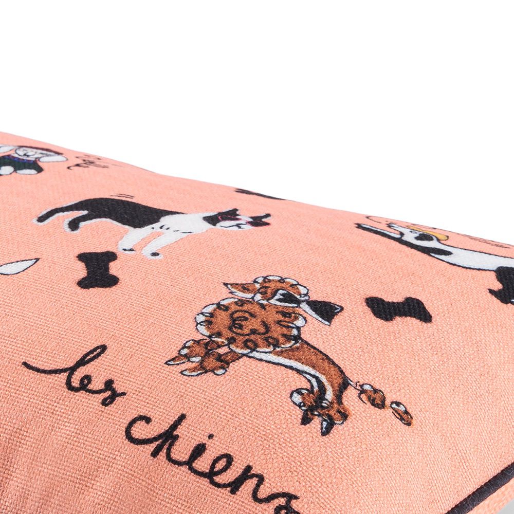 Bonjour Les Chiens (Coral - Printed Cushion)