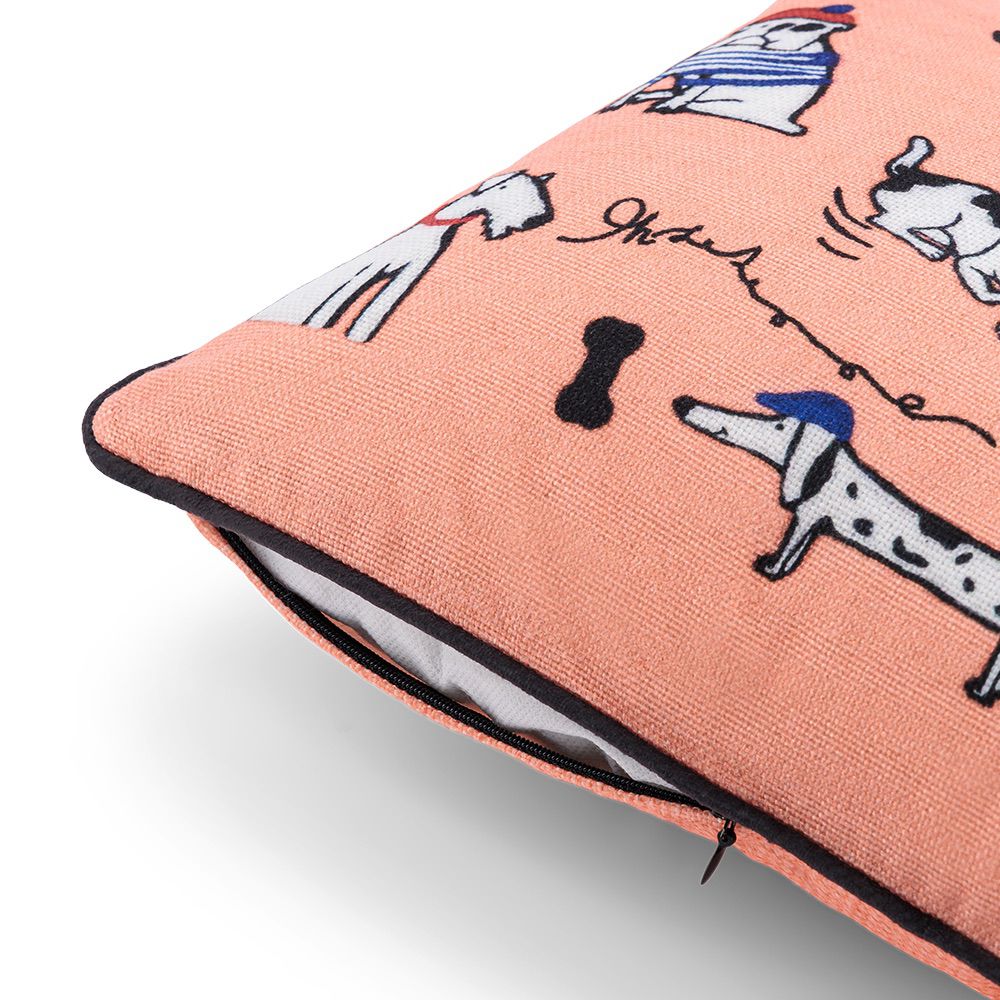 Bonjour Les Chiens (Coral - Printed Cushion)