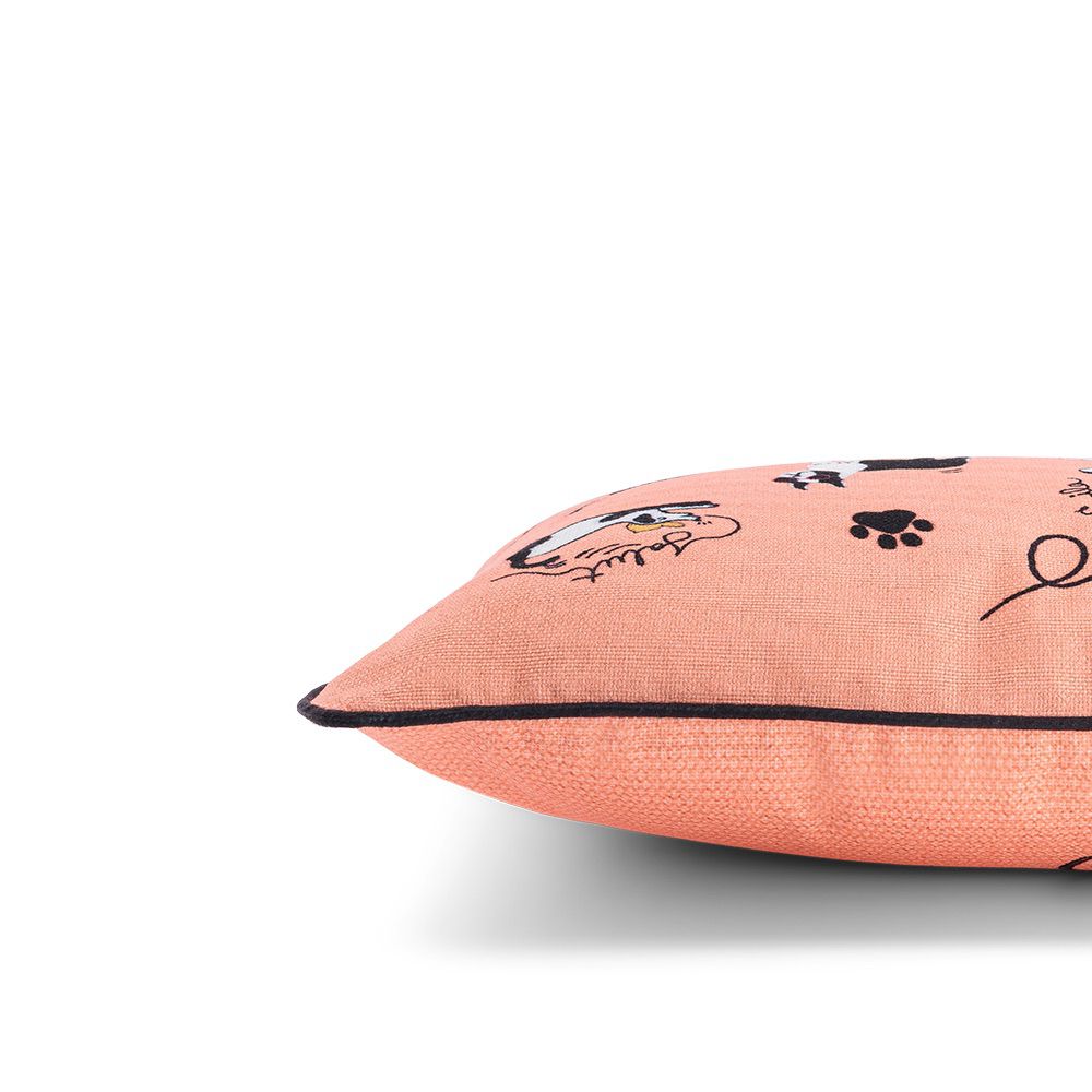 Bonjour Les Chiens (Coral - Printed Cushion)