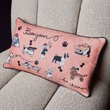 Bonjour Les Chiens (Coral - Printed Cushion)