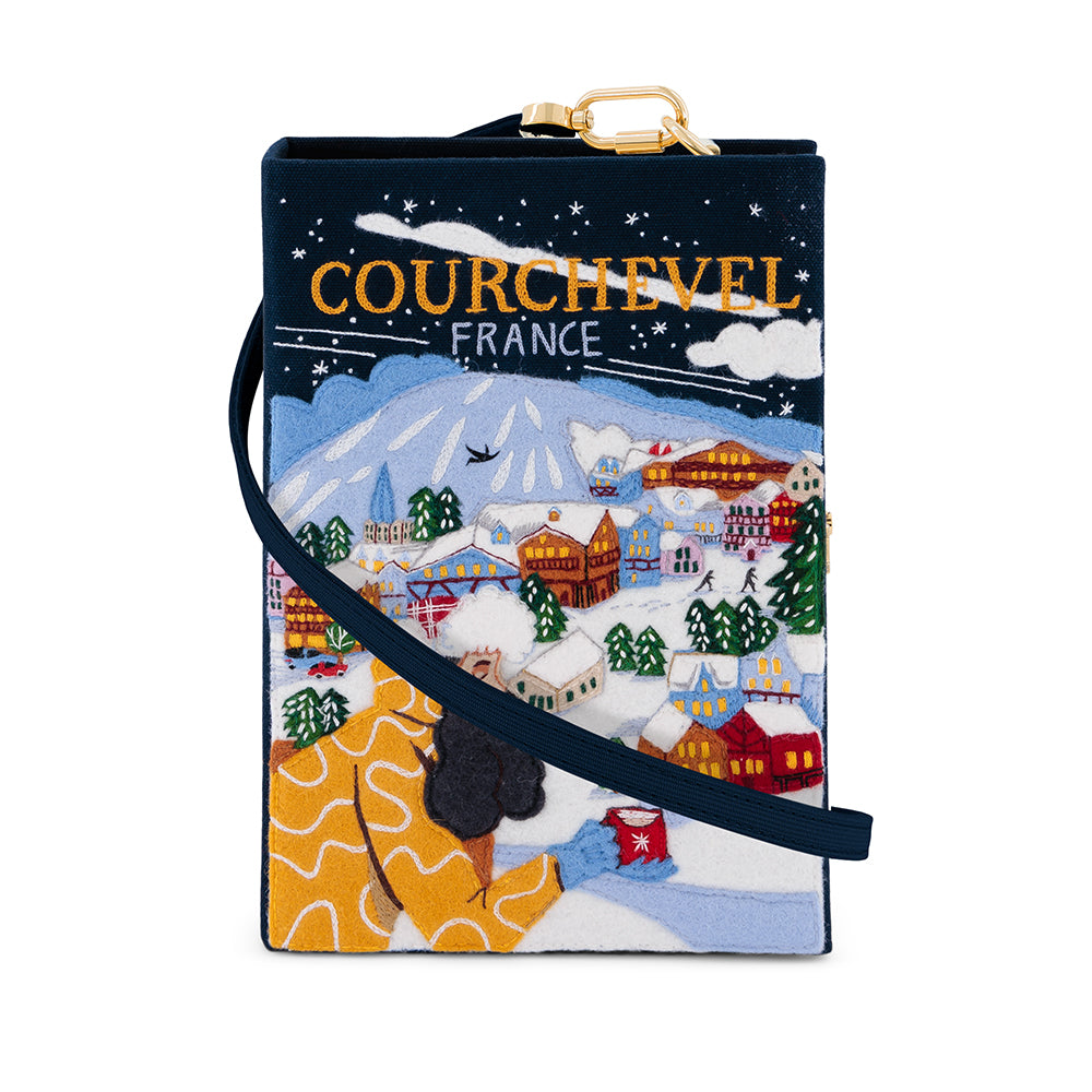 Handbag with a scenic design of Courchevel, France on a white background